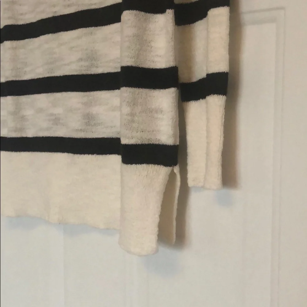 LOFT Cream and Black Striped Crewneck Sweater
